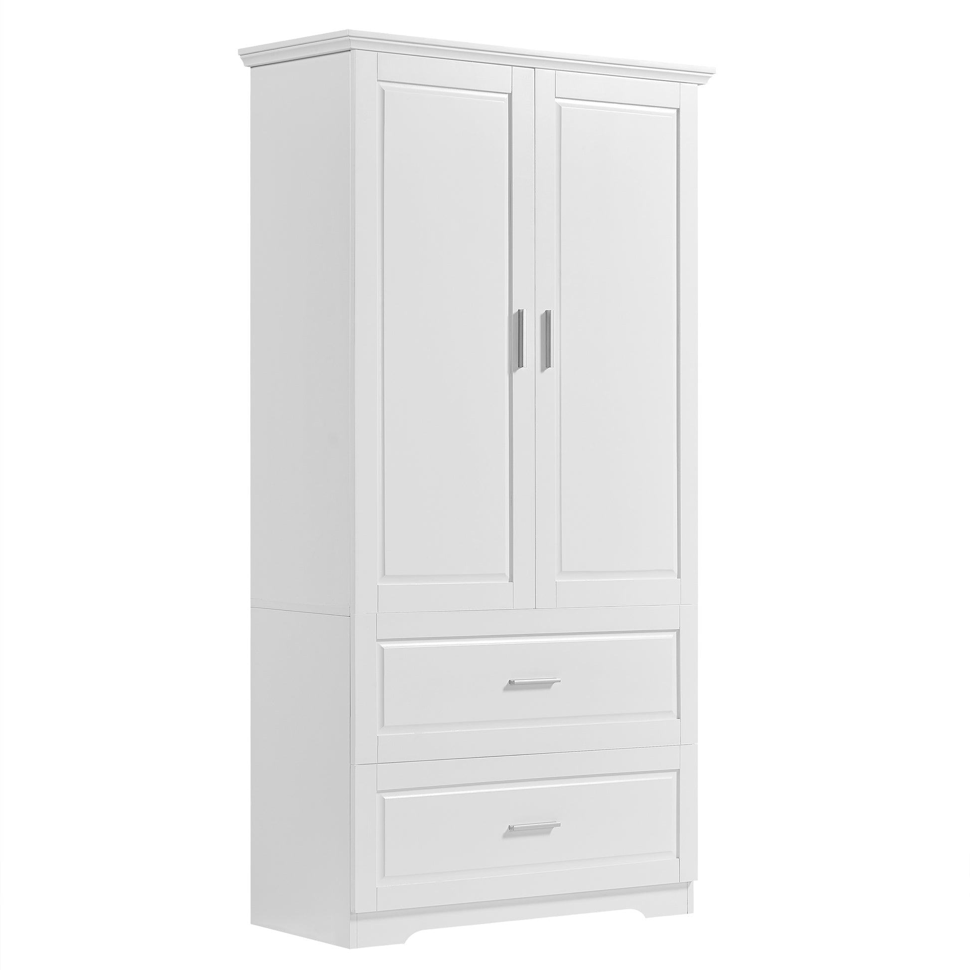 Tall Bathroom Storage Cabinet, Cabinet With Two Doors And Drawers, Adjustable Shelf, Mdf Board, White Old Sku:Wf310828Aak White Mdf