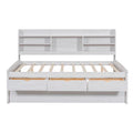 Full Size Wooden Captain Bed With Built In Bookshelves,Three Storage Drawers And Trundle,White Wash White Solid Wood Mdf