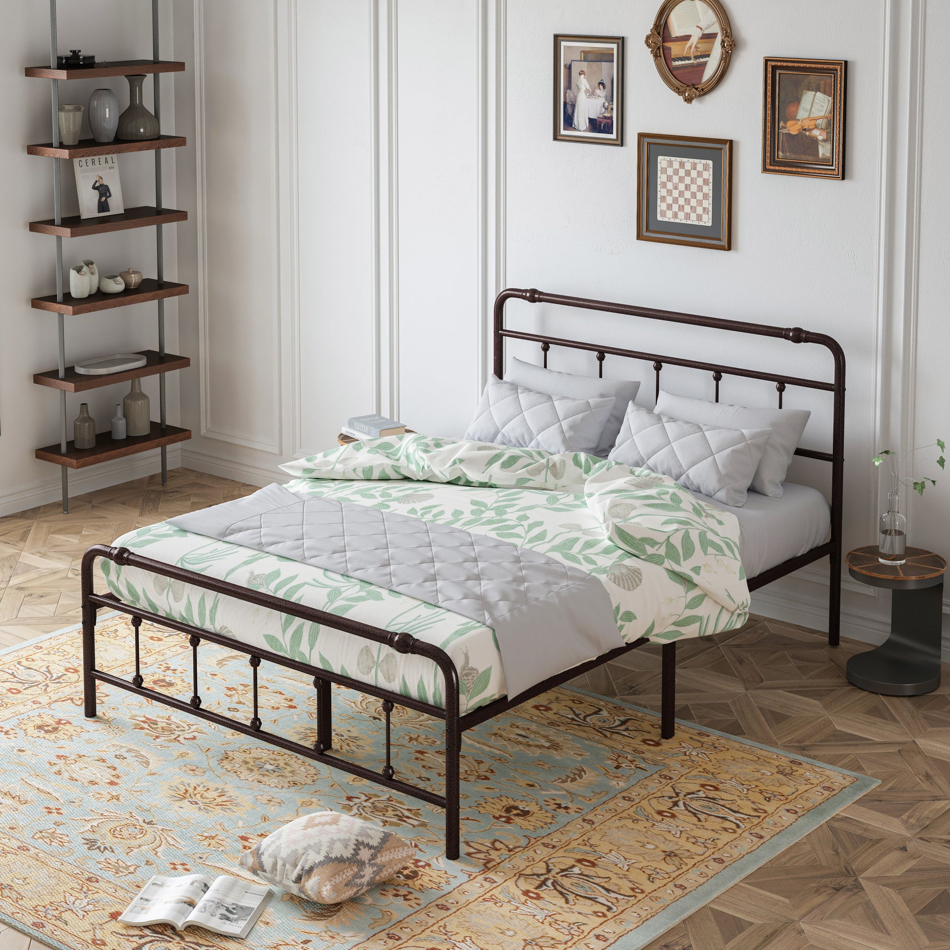 Queen Size Metal Platform Bed Frame With Victorian Style Wrought Iron Art Headboard Footboard Box Spring Not Required Queen Deep Rustic Brown Iron Bed Frame Iron
