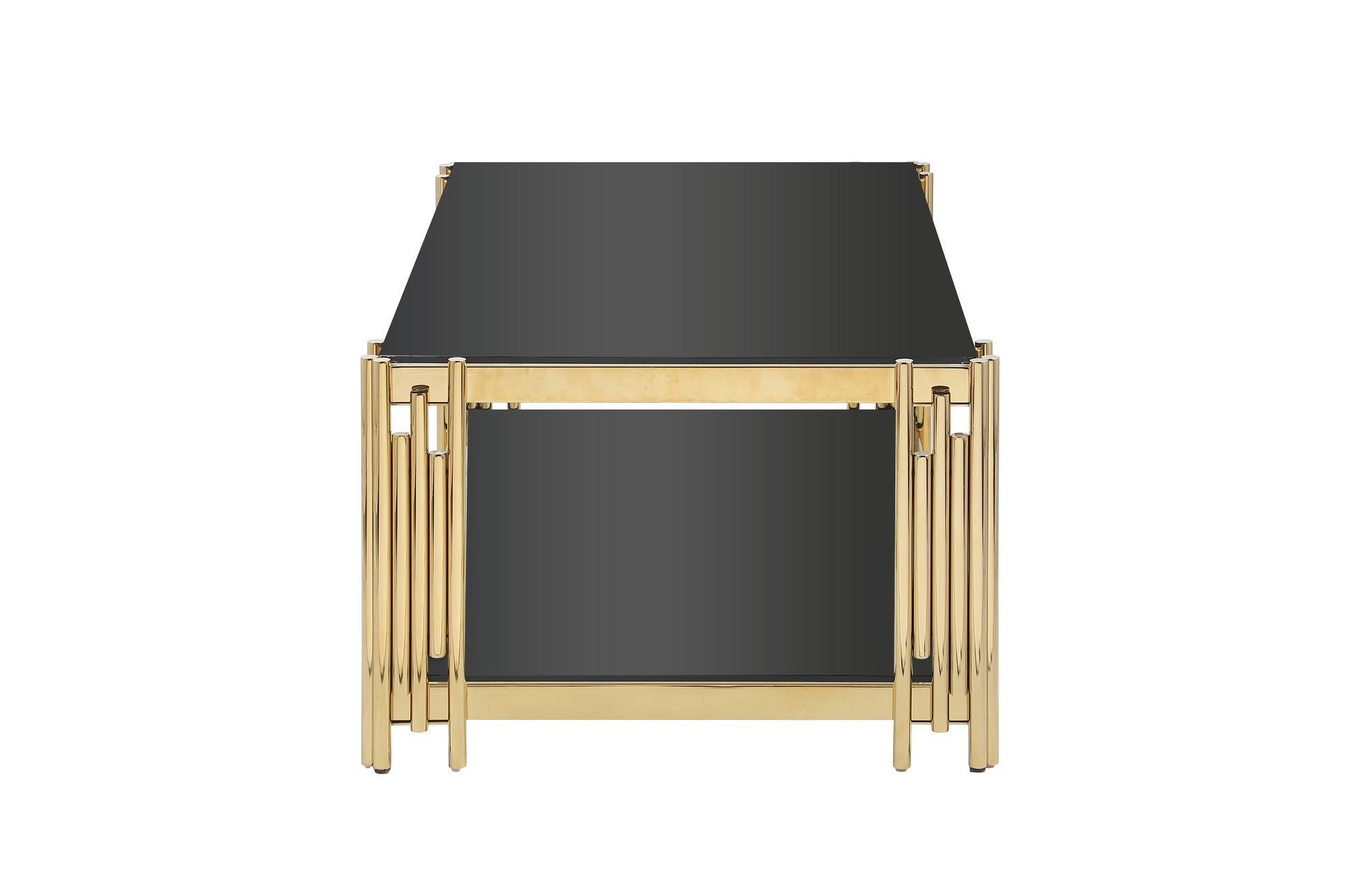48" Wide Rectangular Coffee Table With Black Tempered Glass Top, Golden Stainless Steel Double Layer Coffee Table For Living Room Polished Golden Stainless Steel