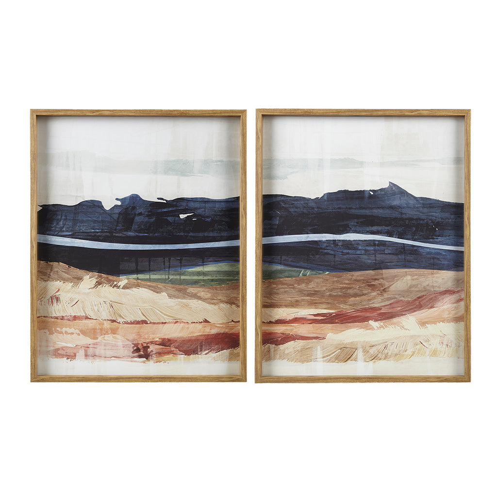 Abstract Landscape Diptych 2 Piece Framed Glass Wall Art Set Blue Multi Mdf