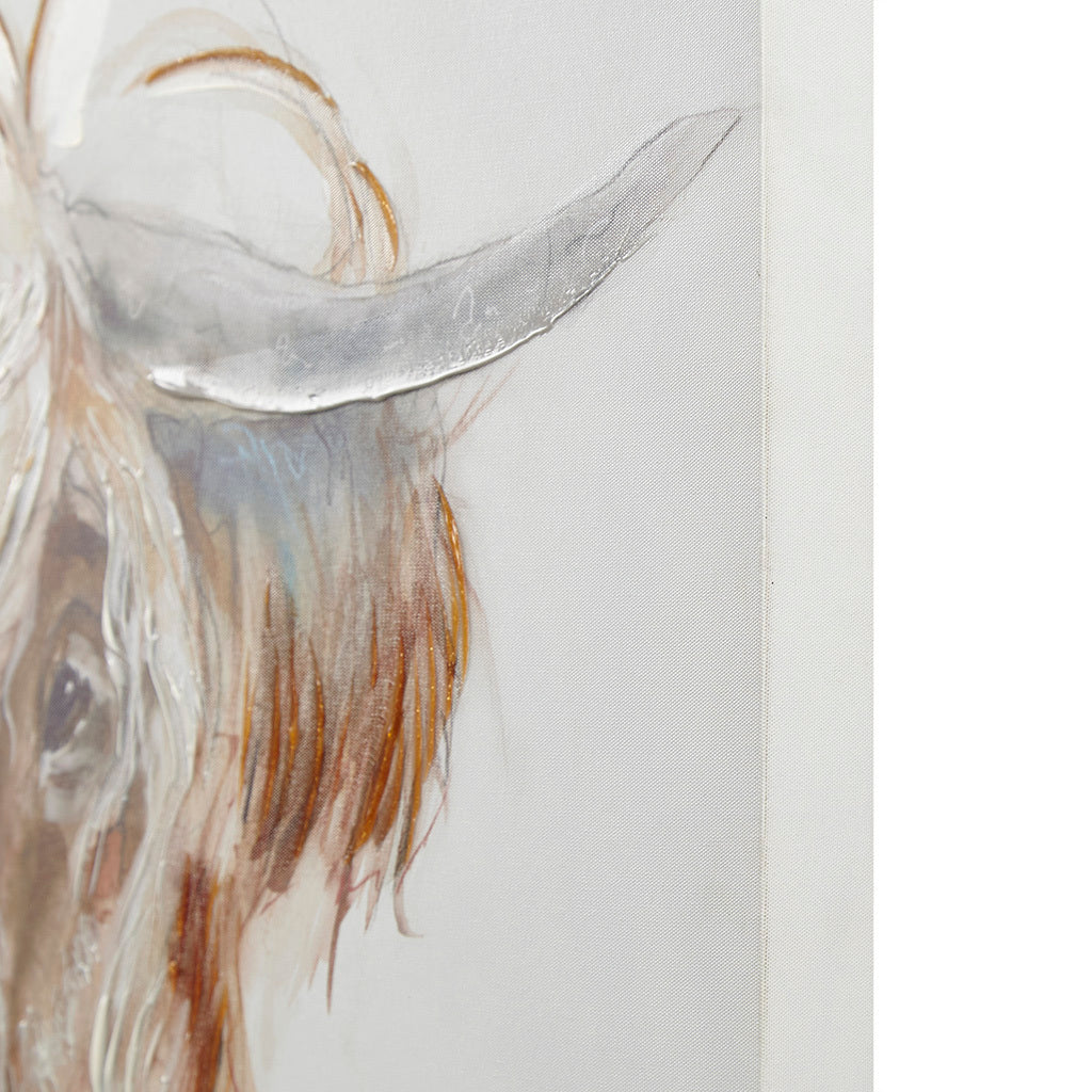 Hand Embellished Highland Bull Canvas Wall Art Brown Wood