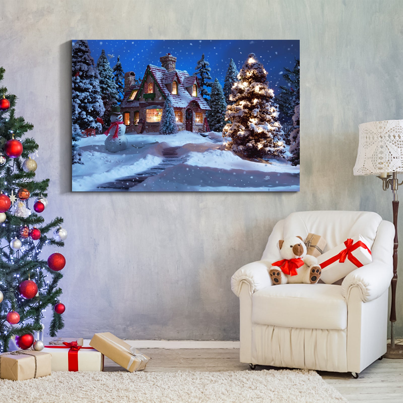 Framed Canvas Wall Art Decor Painting For Chrismas, Chrismas Tree In Forest Chrismas Gift Painting For Chrismas Gift, Decoration For Chrismas Eve Living Room, Bedroom Decor 3624In Thickness 1.5Inch Rectangle Framed Multicolor Christmas Oversized 41In