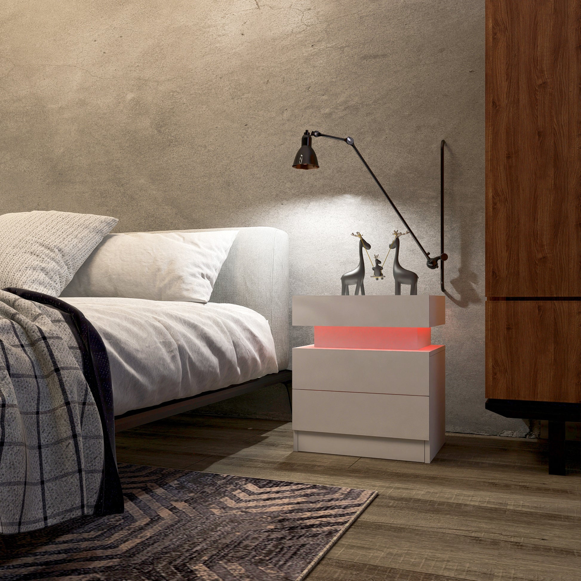 Led Nightstand Modern White Nightstand With Led Lights Wood Led Bedside Table Nightstand With 2 High Gloss Drawers For Bedroom White Abs Pc Particle Board