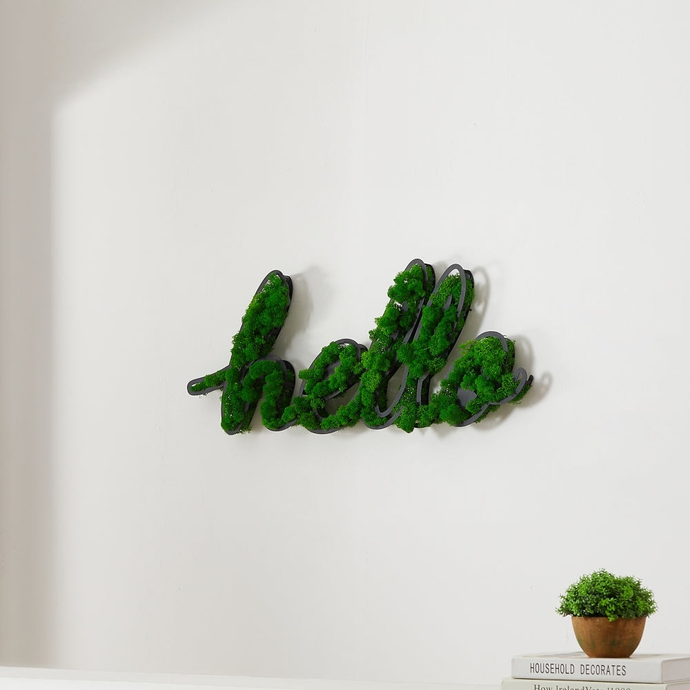 Hello Letter Art Moss Wall Decor Green Iron