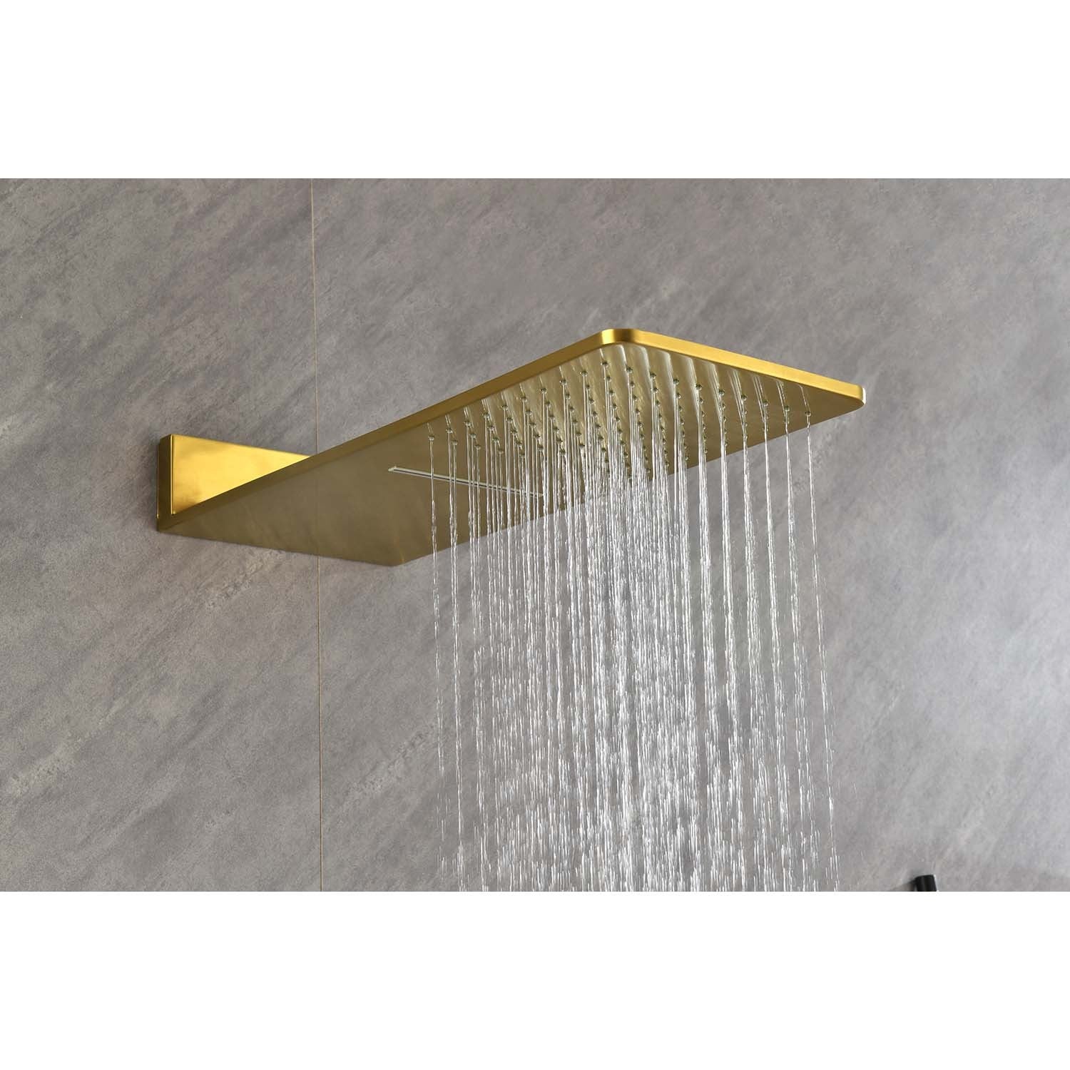 Wall Mounted Waterfall Rain Shower System With 3 Body Sprays & Handheld Shower Brushed Gold Wall Mounted Bathroom Brass