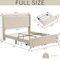 Full Size Bed Frame With 2 Storage Drawers, Upholstered Bed Frame With Wingback Headboard Storage Shelf Built In Usb Charging Stations And Strong Wood Slats Support, No Box Spring Needed, Beige Box Spring Not Required Full Beige Composite Bedroom Bed