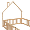 Full House Shaped Headboard Floor Bed With Fence,Natural Full Natural Wood Bedroom American Design Pine Bed Frame Pine