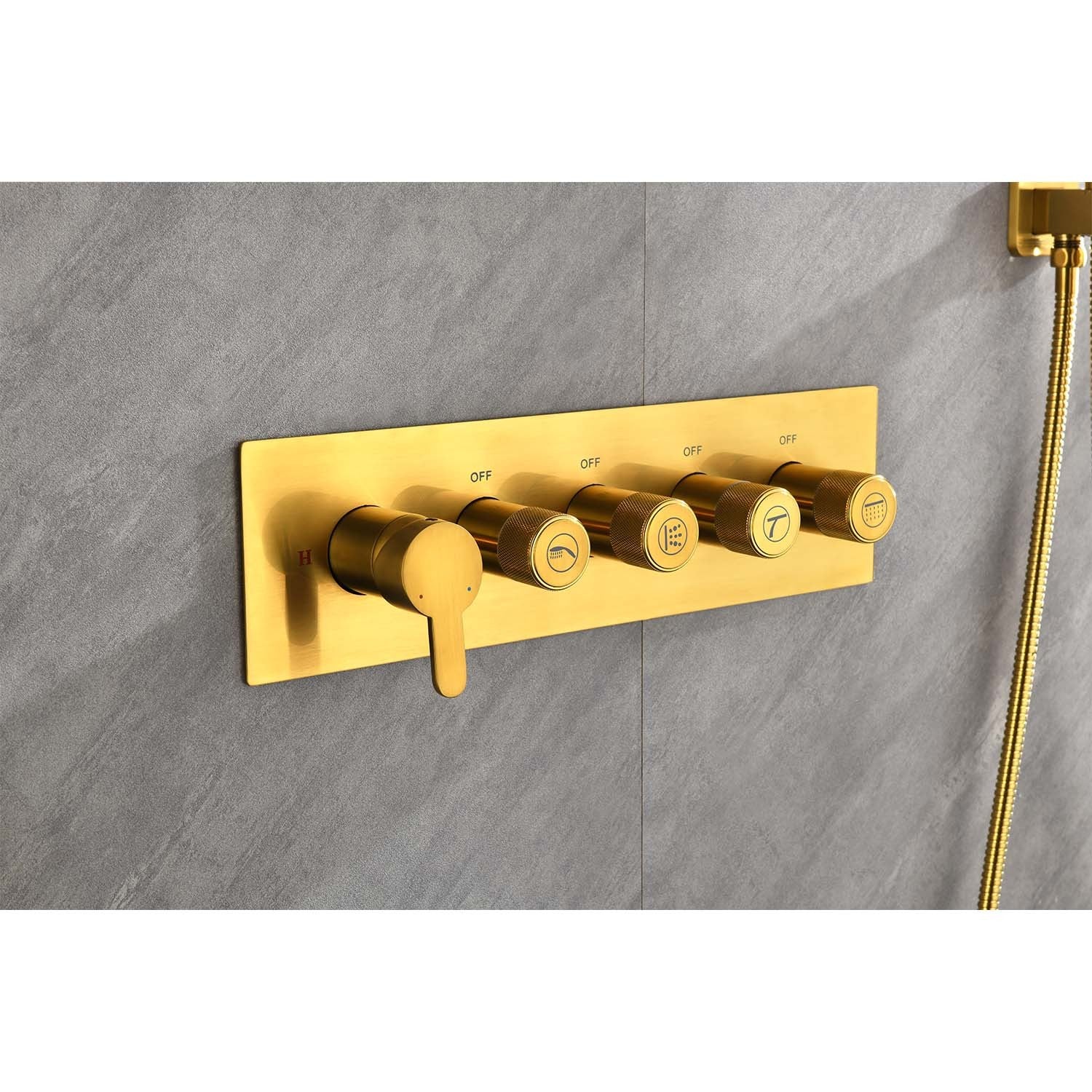 Wall Mounted Waterfall Rain Shower System With 3 Body Sprays & Handheld Shower Brushed Gold Wall Mounted Bathroom Brass