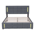 Full Size Upholstered Bed With Hydraulic Storage System And Led Light, Gray Full Gray Linen