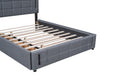 Queen Size Upholstered Platform Bed With Trundle And Drawers, Gray Queen Gray Upholstered