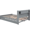 Queen Size Wood Storage Platform Bed With Led, 2 Drawers And 1 Twin Size Trundle, Gray Box Spring Not Required Queen Gray Wood Bedroom Bed Frame Solid Wood Mdf