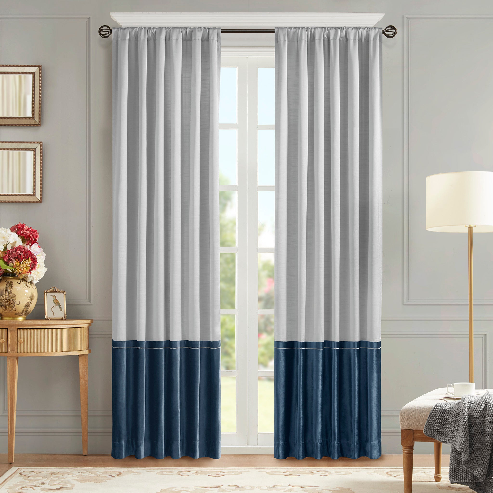 Invertible Curtain Panel Only 1 Pc Panel Navy Silver Polyester