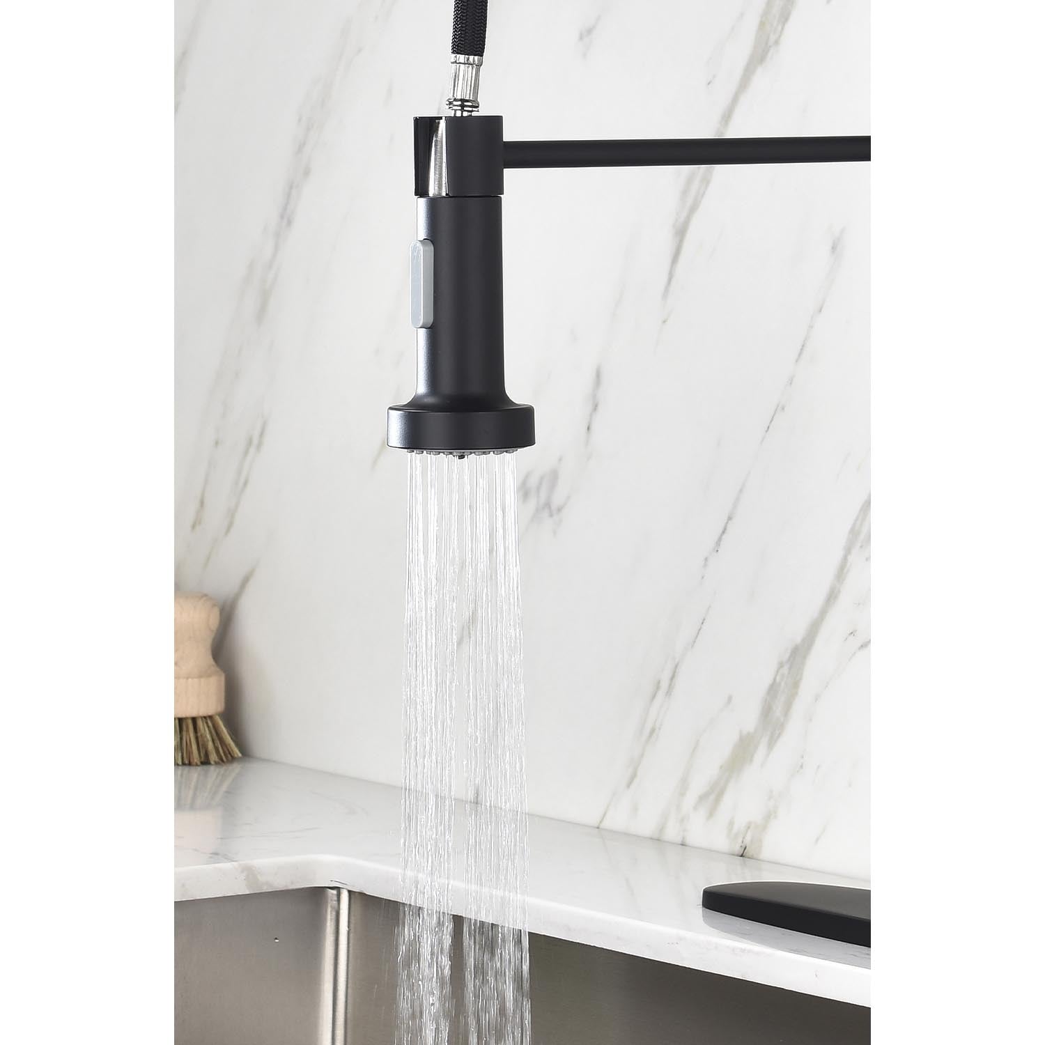 Pull Down Single Handle Spring Kitchen Faucet Matte Black Stainless Steel