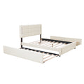 Queen Size Upholstered Platform Bed With Trundle And Drawers, Beige Queen Beige Upholstered