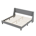 King Size Bed Frame Upholstered Bed Frame Platform ,Non Adjustable Headboard Linen Fabric Headboard Wooden Slats Support No Box Spring Needed Easy Assembly Mattress Foundation, Light Gray King Light Gray Metal & Wood