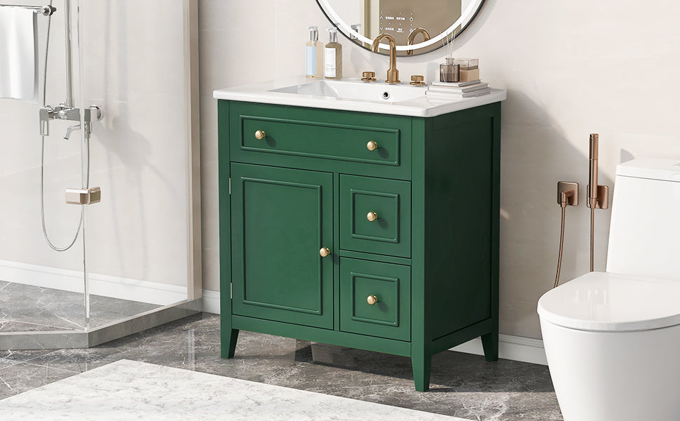 30" Bathroom Vanity With Sink Top, Bathroom Vanity Cabinet With Door And Two Drawers, Solid Wood Frame, One Package, Green Old Sku:Wf311620Aag Green Solid Wood Mdf