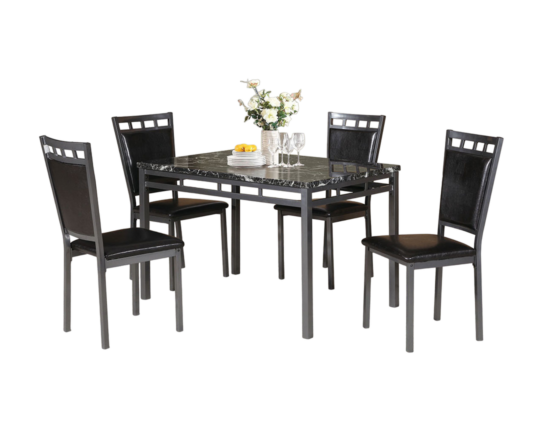 Dining Room Furniture 5Pc Dining Set Table And 4X Chairs Faux Marble Top Table Espresso Pu Upholstered Chairs Kitchen Dinette Espresso Seats 4 Metal Dining Room 48 Inches Casual,Contemporary,Modern 4 Leg Rectangular Dining Table With Chair Pu