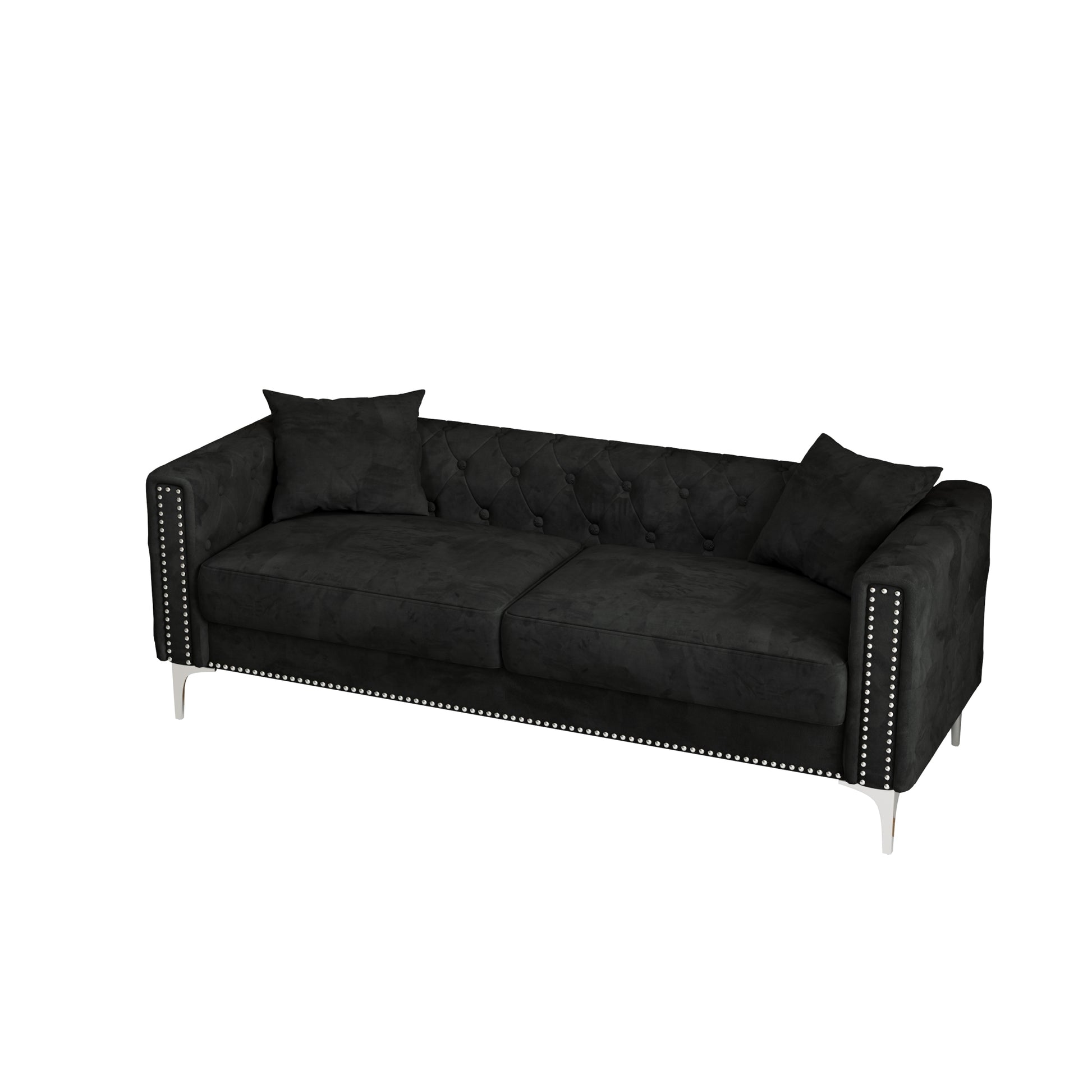 Sofa Includes 2 Pillows, 83 "Black Velvet Triple Sofa, Suitable For Large And Small Spaces Black Velvet