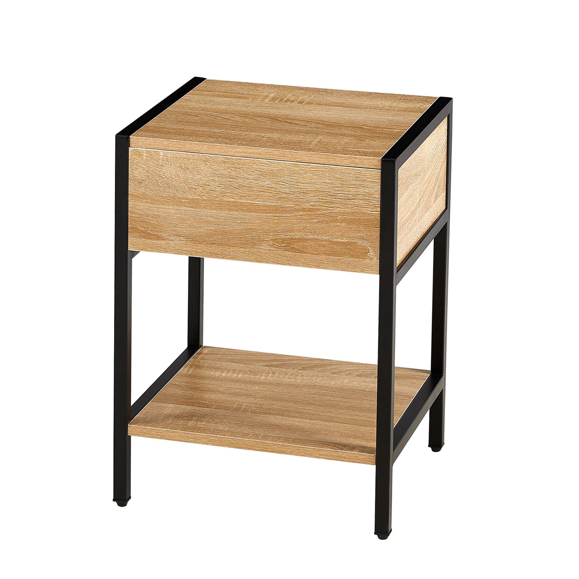 Set Of 2, 15.74" Rattan End Table With Drawer, Modern Nightstand, Metal Legs,Side Table For Living Room, Bedroom,Natural Natural Mdf Metal