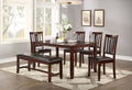 Dining Room Furniture Espresso Color 6Pc Set Dining Table 4X Side Chairs And A Bench Solid Wood Rubberwood And Veneers Espresso Wood Dining Room Solid Wood Rubberwood Rectangular Dining Table With Chair And Bench Wood Wood Espresso Seats 6 60 Inches