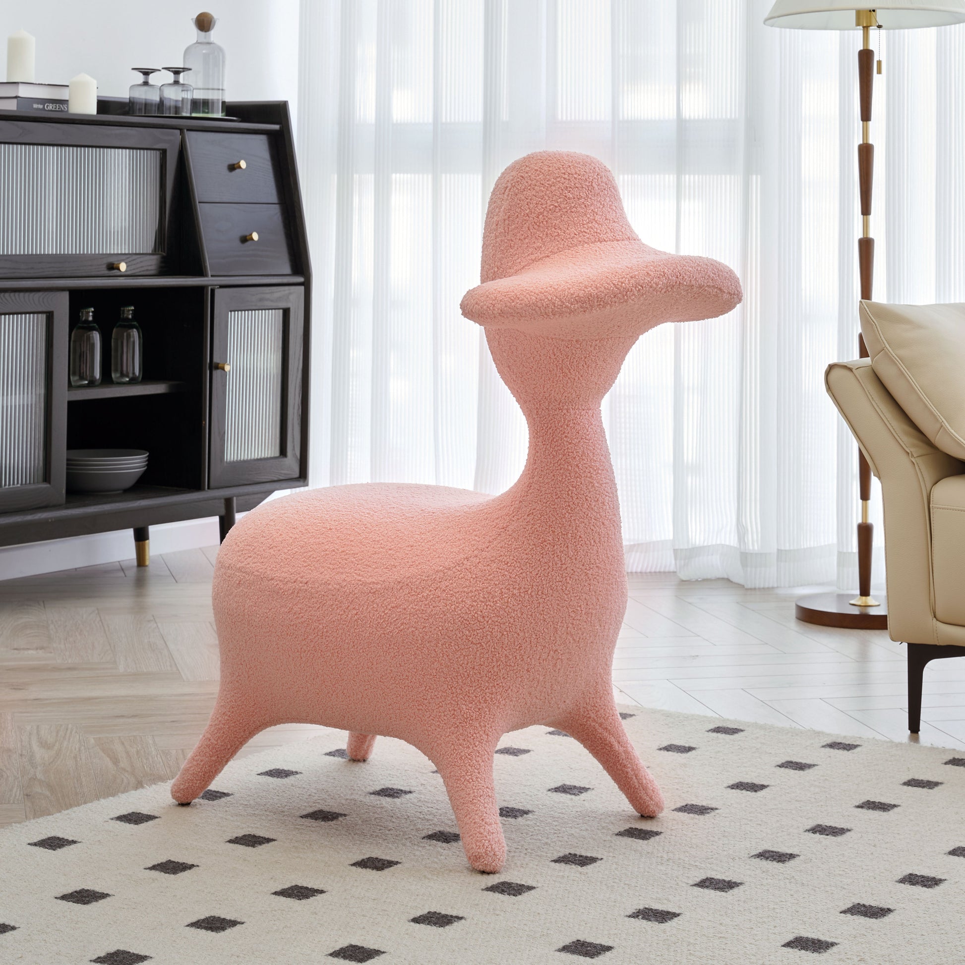 Sherpa Lamb Fabric Gaming Chair, Lambswool Fabric Upholstered Accent Chair For Gaming Room, Living Room, Bedroom Pink Foam
