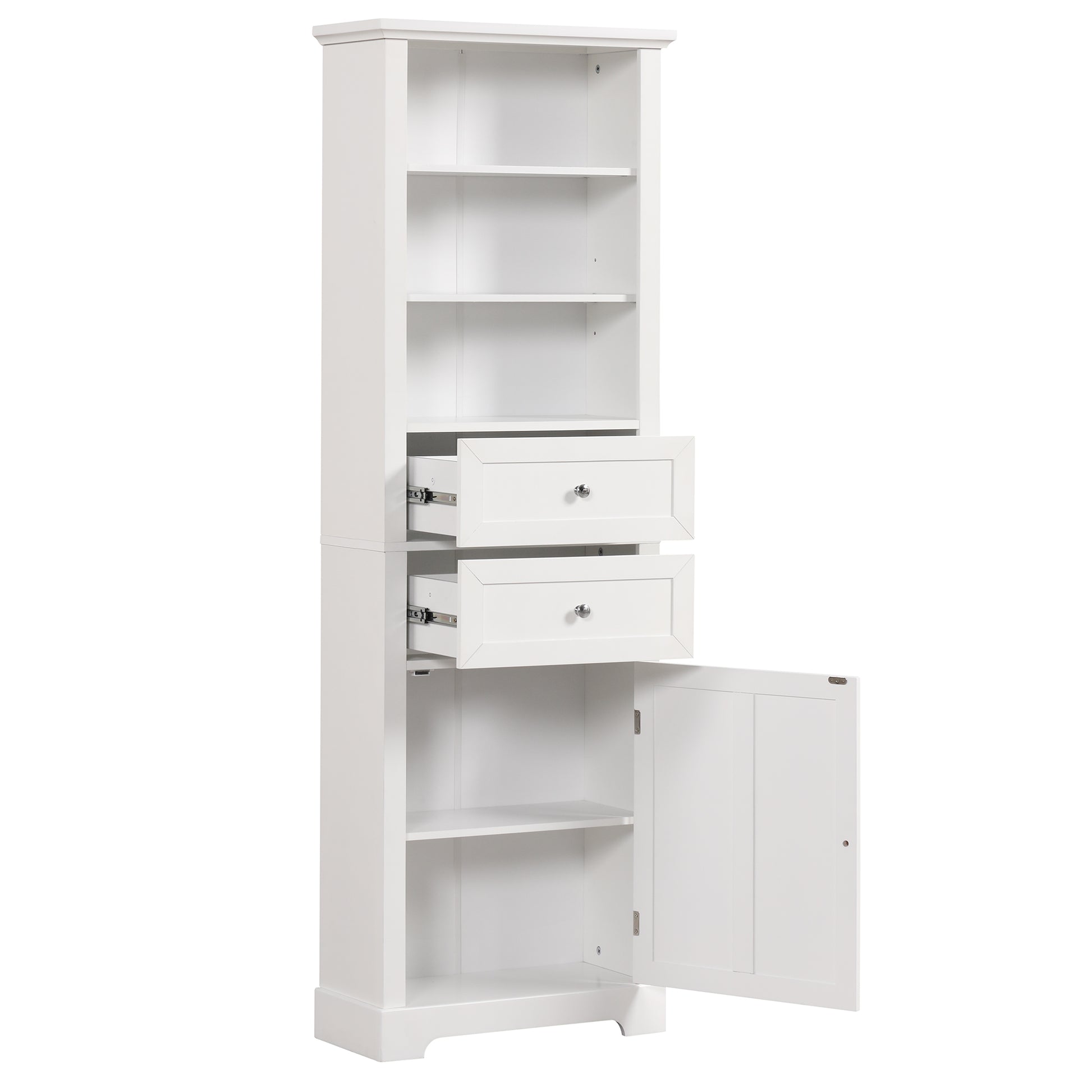 Tall Bathroom Storage Cabinet,Cabinet With One Door And Two Drawers, Freestanding Storage Adjustable Shelf, Mdf Board,White White Mdf