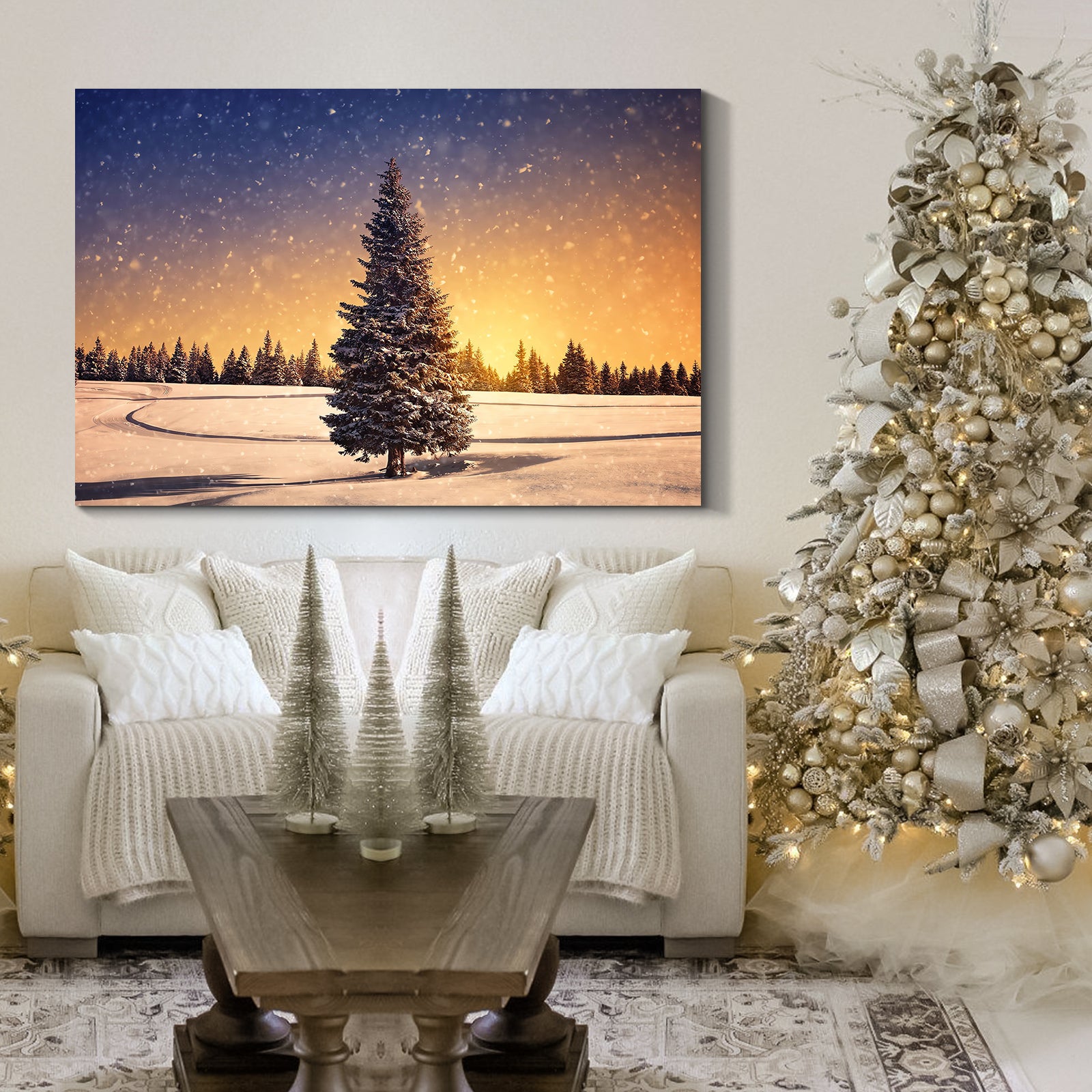 Framed Canvas Wall Art Decor Painting For Chrismas, Chrismas Tree In Dawn Chrismas Gift Painting For Chrismasdecoration For Chrismas Eve Living Room, Bedroom Decor 2418In Thickness 1.5Inch Rectangle Framed Multicolor Christmas Oversized 41In Canvas