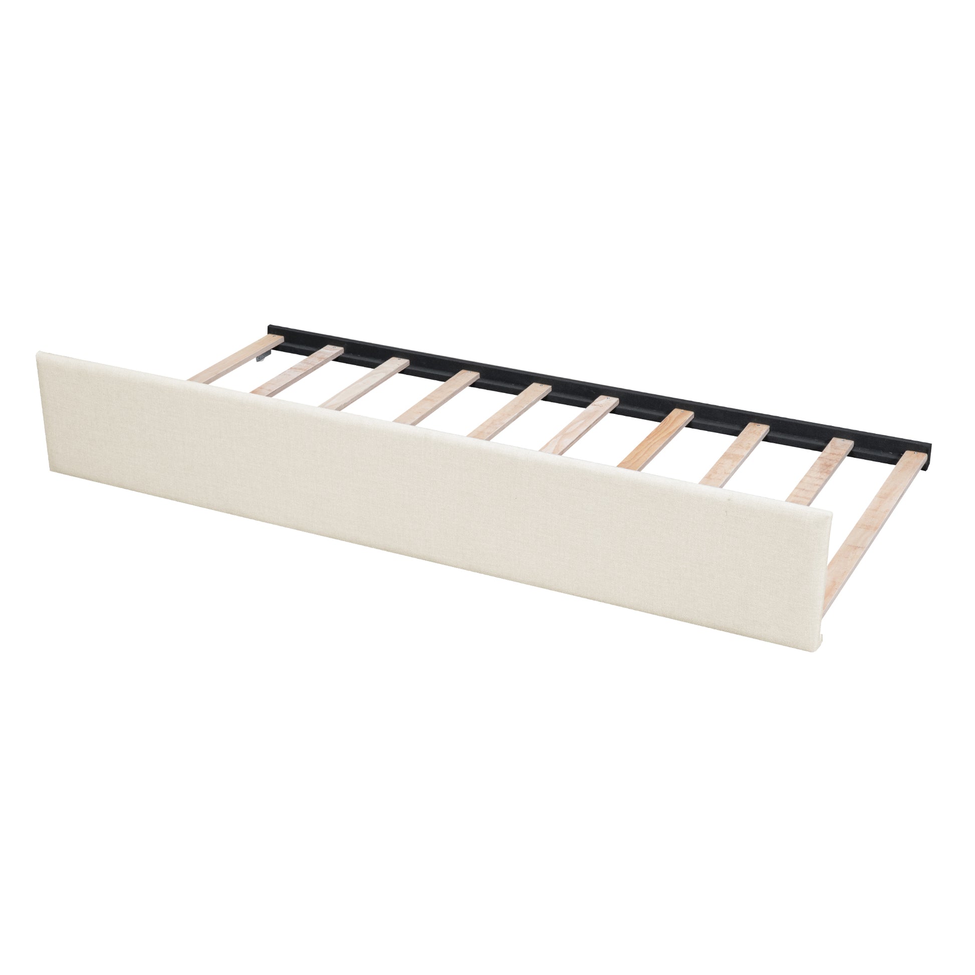 Queen Size Upholstered Platform Bed With Trundle And Drawers, Beige Queen Beige Upholstered