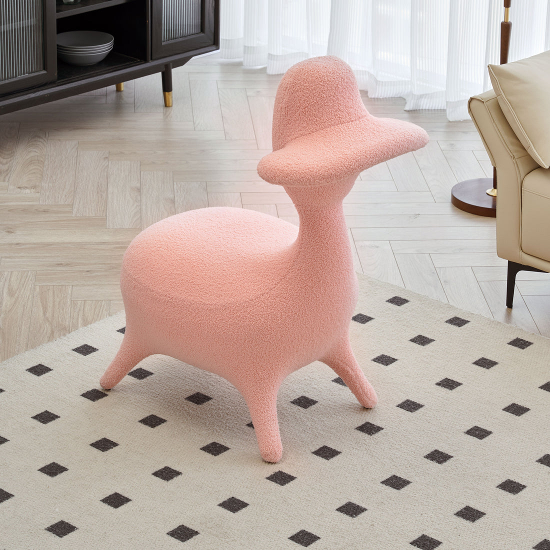 Sherpa Lamb Fabric Gaming Chair, Lambswool Fabric Upholstered Accent Chair For Gaming Room, Living Room, Bedroom Pink Foam