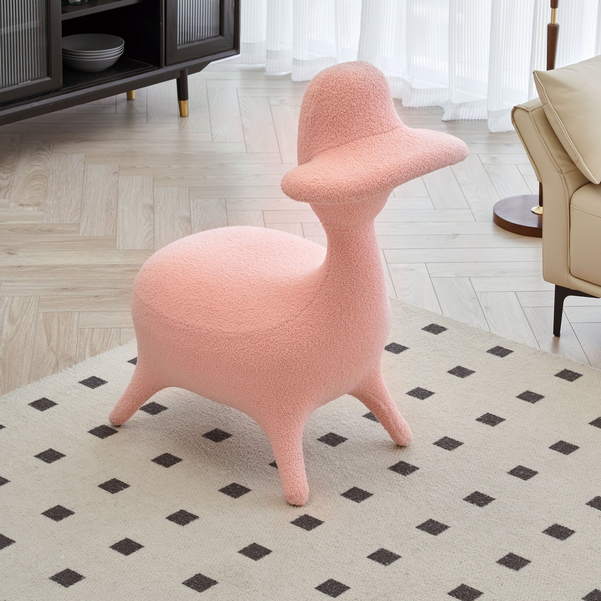 Sherpa Lamb Fabric Gaming Chair, Lambswool Fabric Upholstered Accent Chair For Gaming Room, Living Room, Bedroom Pink Foam
