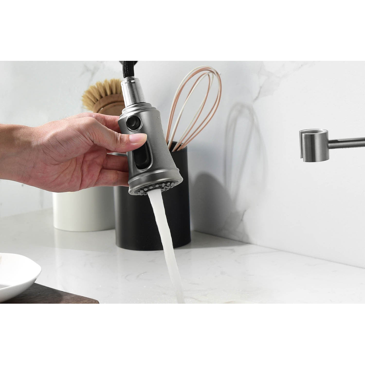 Pull Down Single Handle Spring Kitchen Faucet Brushed Nickel Stainless Steel