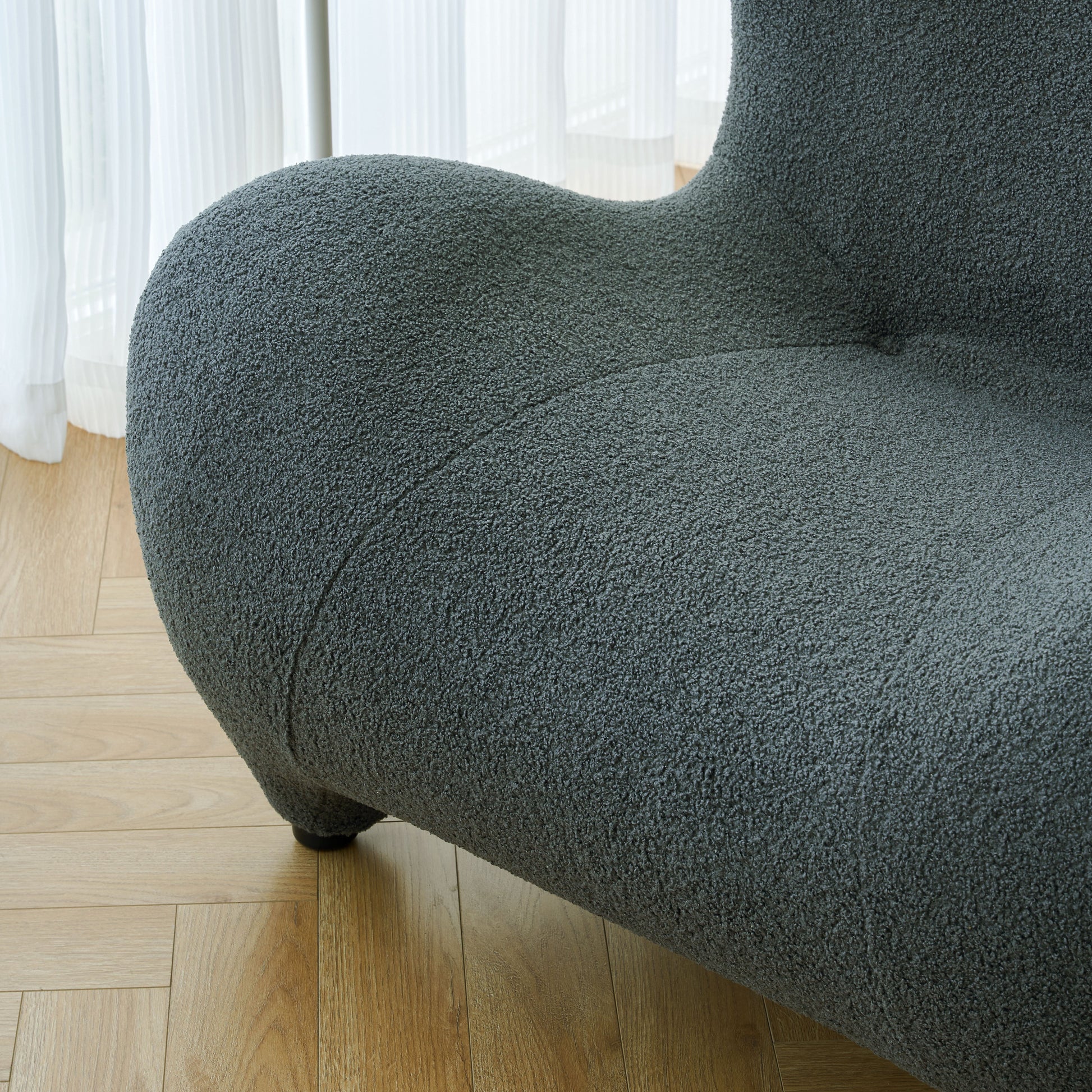 Modern Accent Chair And Ottoman Set, High Back Sherpa Blouce Fabric Armchair With Footstool For Living Room, Lounge, Bedroom, Reading Room, Office Gray Foam