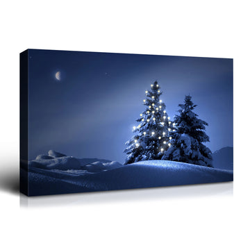 Framed Canvas Wall Art Decor Painting For Chrismas, Lighted Pine Tree At Night Chrismas Gift Painting For Chrismas Decoration For Chrismas Eve Living Room, Bedroom Decor 4028In Thickness 1.5Inch Rectangle Framed Multicolor Christmas Oversized 41In Canvas