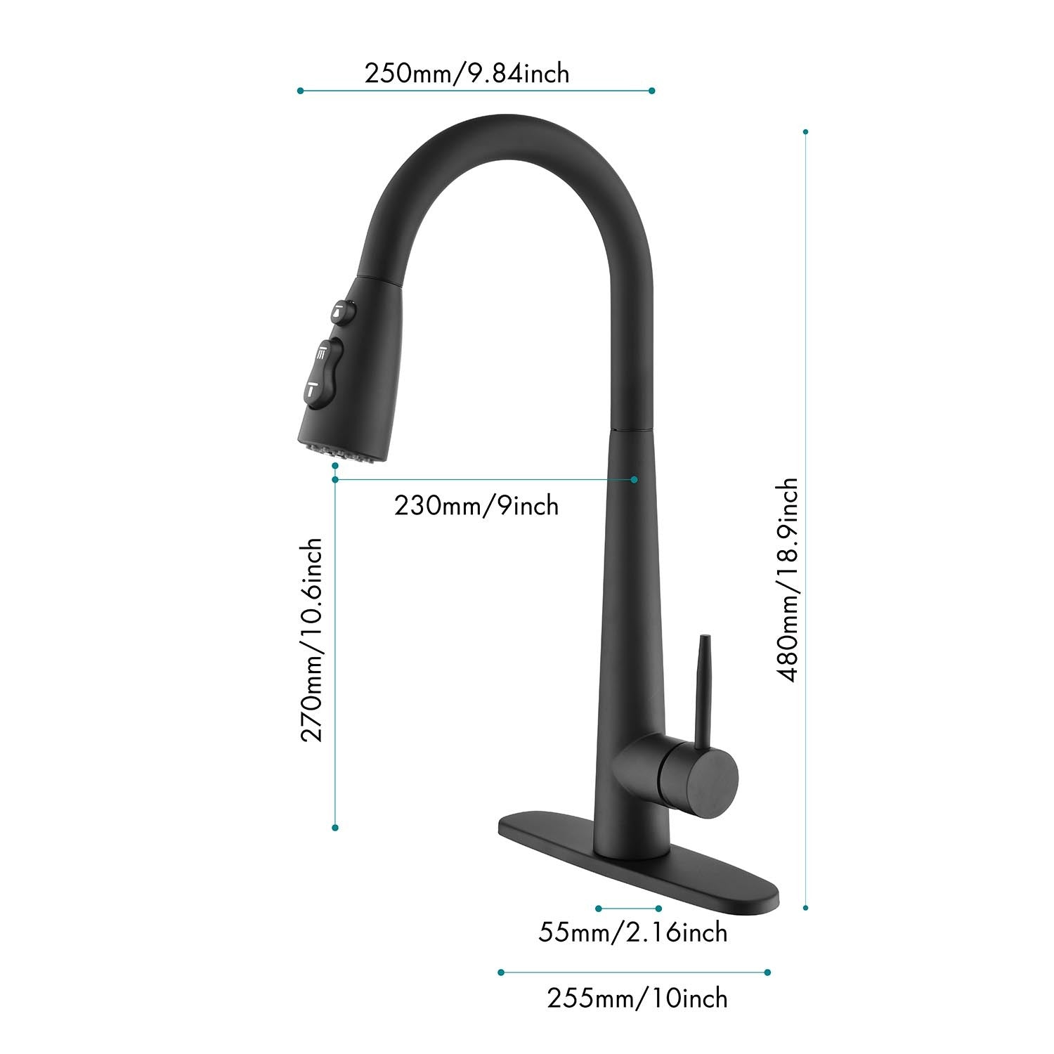 Kitchen Faucet With Pull Down Sprayer Matte Black Stainless Steel