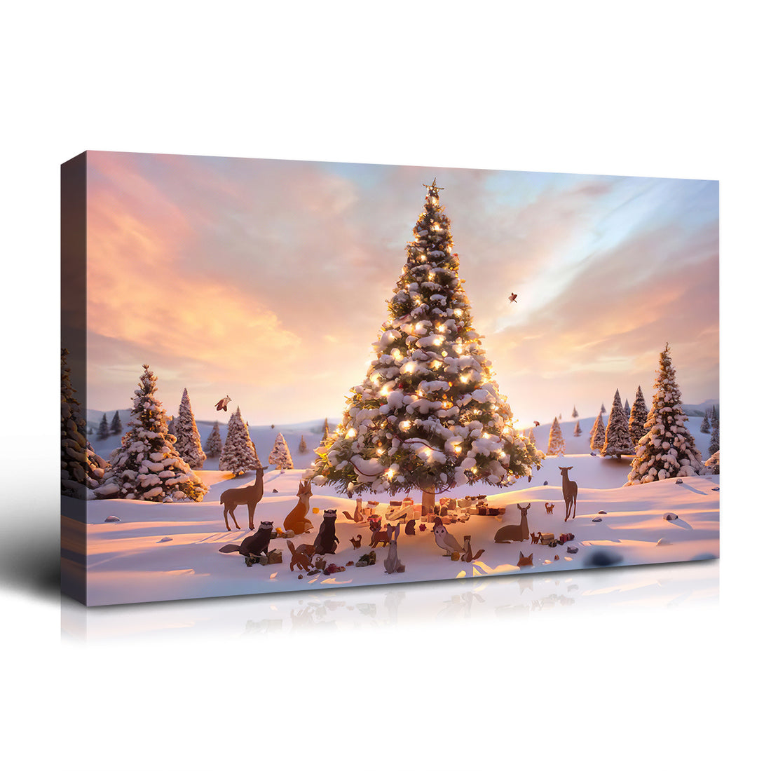 Framed Canvas Wall Art Decor Painting For Chrismas, Lighted Pine Tree At Night Chrismas Gift Painting For Chrismas Gift, Decoration For Chrismas Eve Living Room, Bedroom Decor 1812In Thickness 1.5In Rectangle Framed Multicolor Christmas Oversized 41In