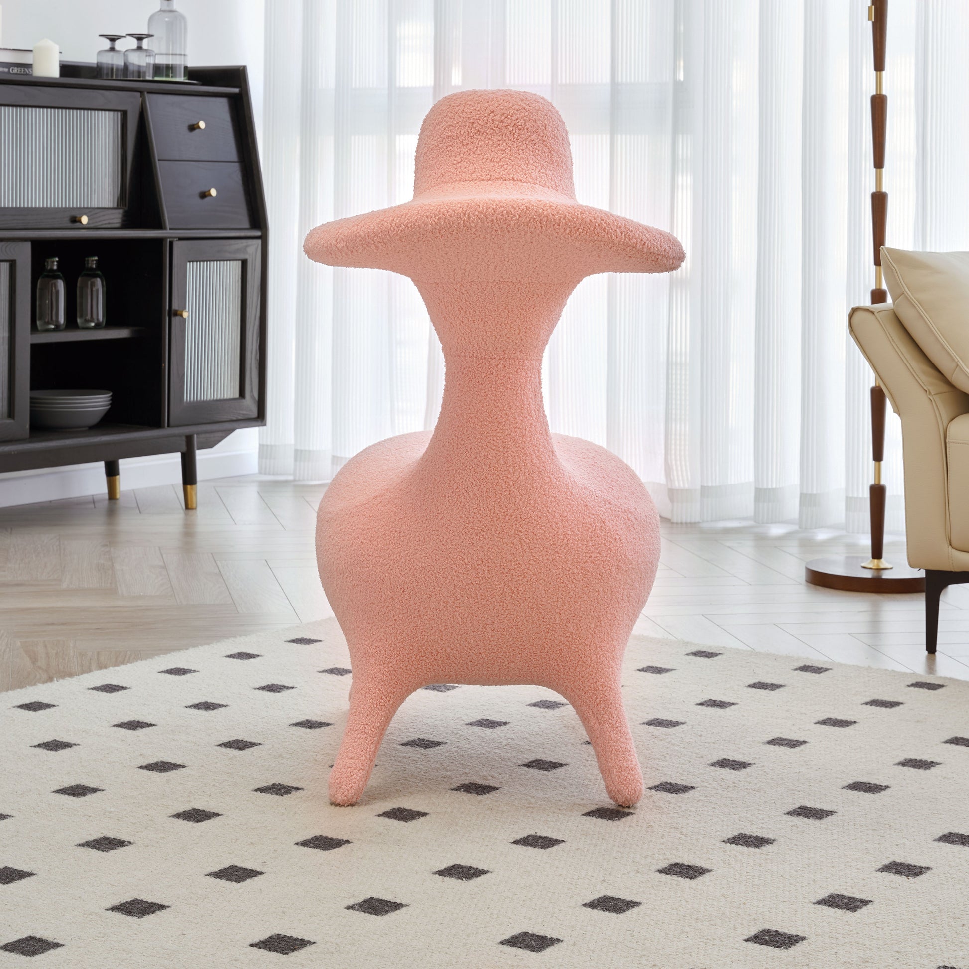 Sherpa Lamb Fabric Gaming Chair, Lambswool Fabric Upholstered Accent Chair For Gaming Room, Living Room, Bedroom Pink Foam