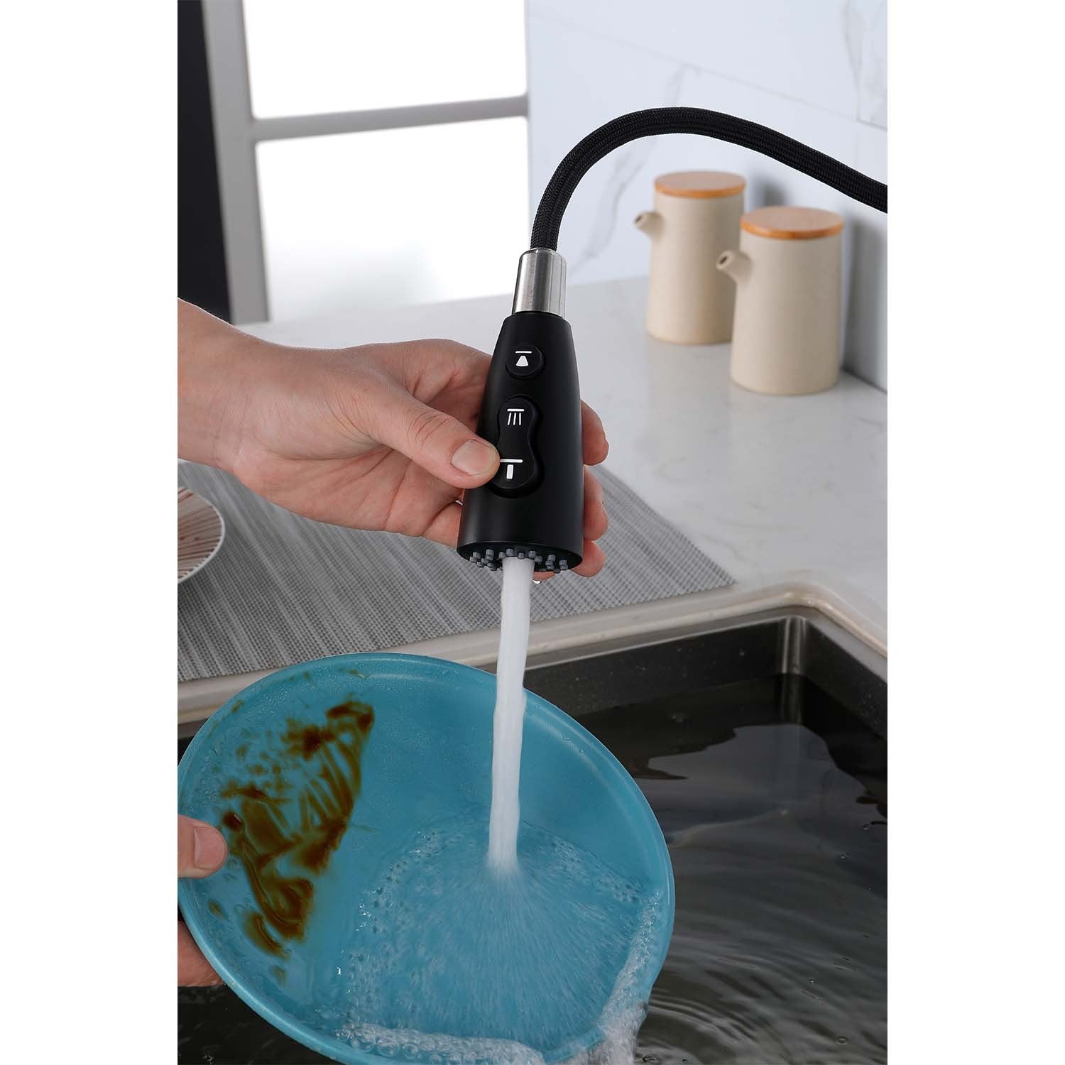 Kitchen Faucet With Pull Down Sprayer Matte Black Stainless Steel