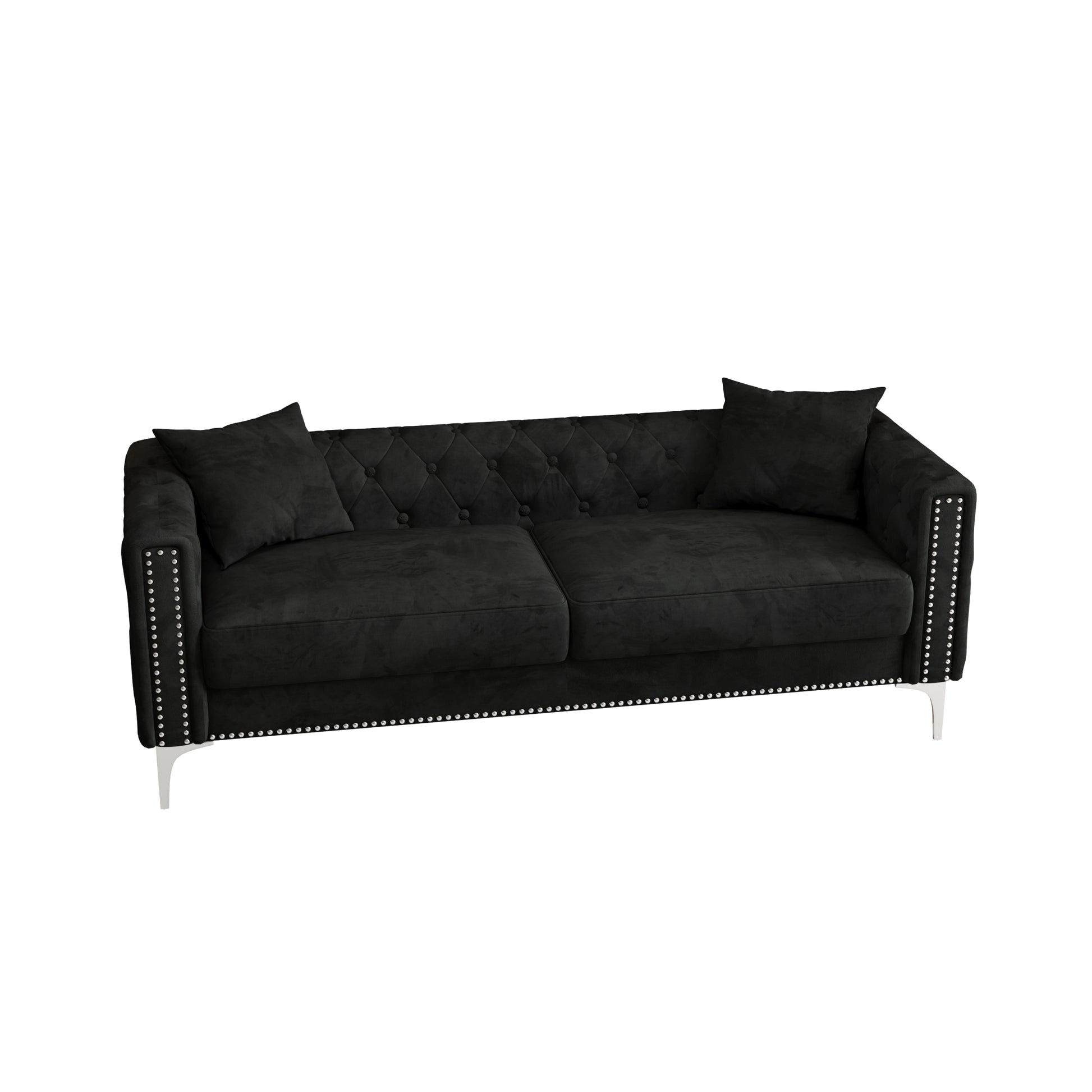 Sofa Includes 2 Pillows, 83 "Black Velvet Triple Sofa, Suitable For Large And Small Spaces Black Velvet