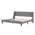 King Size Bed Frame Upholstered Bed Frame Platform ,Non Adjustable Headboard Linen Fabric Headboard Wooden Slats Support No Box Spring Needed Easy Assembly Mattress Foundation, Light Gray King Light Gray Metal & Wood