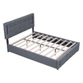 Full Size Upholstered Bed With Hydraulic Storage System And Led Light, Gray Full Gray Linen