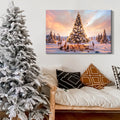 Framed Canvas Wall Art Decor Painting For Chrismas, Lighted Pine Tree At Night Chrismas Gift Painting For Chrismas Gift, Decoration For Chrismas Eve Living Room, Bedroom 4028In Thickness 1.5Inch Rectangle Framed Multicolor Christmas Oversized 41In Canvas