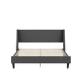 Queen Size Bed Frame Upholstered Bed Frame Platform ,Non Adjustable Headboard Linen Fabric Headboard Wooden Slats Support No Box Spring Needed Easy Assembly Mattress Foundation, Light Gray Queen Dark Gray Metal & Wood
