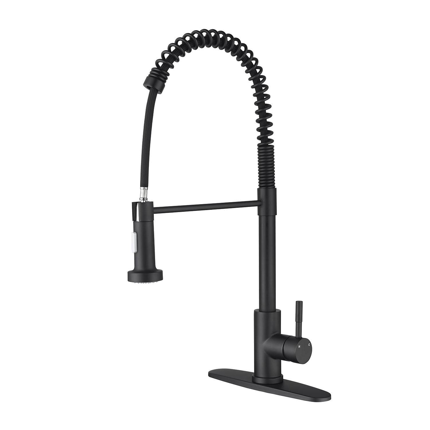 Pull Down Single Handle Spring Kitchen Faucet Matte Black Stainless Steel