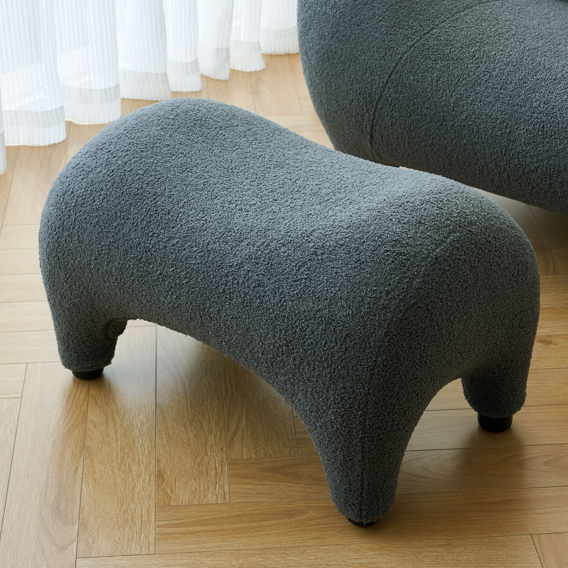 Modern Accent Chair And Ottoman Set, High Back Sherpa Blouce Fabric Armchair With Footstool For Living Room, Lounge, Bedroom, Reading Room, Office Gray Foam