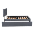 Queen Size Upholstered Platform Bed With Trundle And Drawers, Gray Queen Gray Upholstered