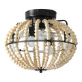 Beaded Fan Lamp Wood Beaded Chandelier Oak White White Modern Iron