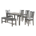 Dining Room Furniture Gray Color 6Pc Set Dining Table 4X Side Chairs And A Bench Solid Wood Rubberwood And Veneers Gray Wood Dining Room Solid Wood Rubberwood Rectangular Dining Table With Chair And Bench Wood Wood Grey Seats 6 60 Inches