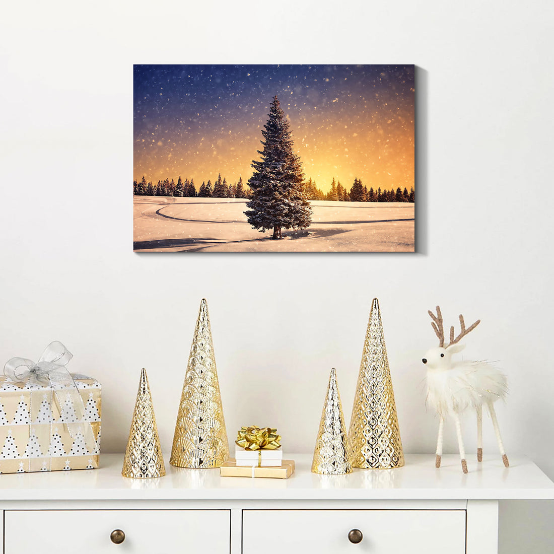 Framed Canvas Wall Art Decor Painting For Chrismas, Chrismas Tree In Dawn Chrismas Gift Painting For Chrismas Gift, Decoration For Chrismas Eve Living Room, Bedroom Decor 4028In Thickness 1.5Inch Rectangle Framed Multicolor Christmas Oversized 41In