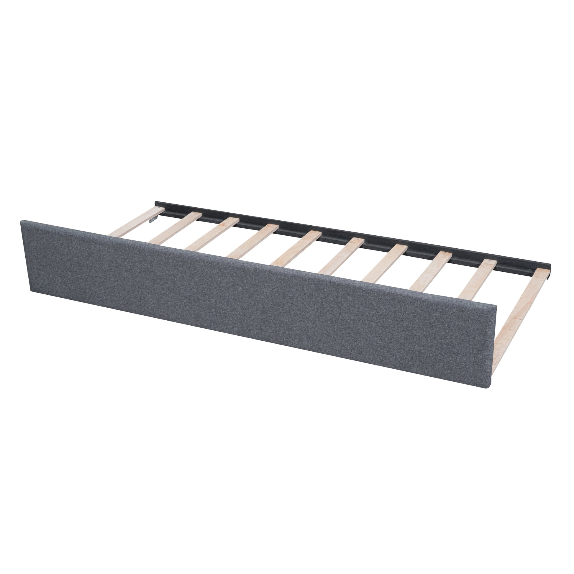 Queen Size Upholstered Platform Bed With Trundle And Drawers, Gray Queen Gray Upholstered